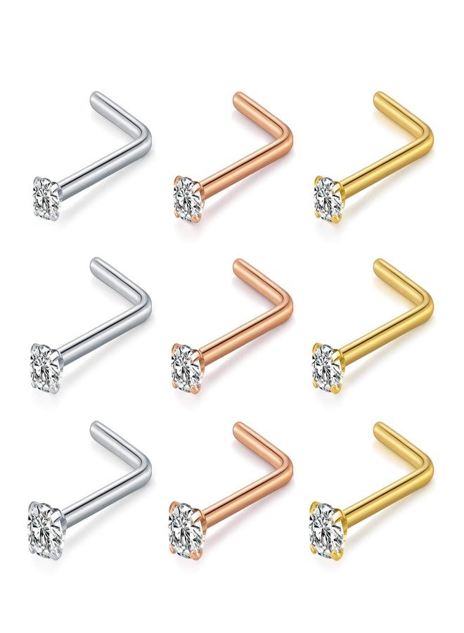 AVYRING حلقات أنف AVYRING مقاس 20G، شكل قضيب L، مصنوعة من الفولاذ الجراحي، مجوهرات ثقب للنساء، مرصعة بأحجار الزركونيا المكعبة الملونة، 1.5 مم / 2 مم / 2.5 مم - Image 1